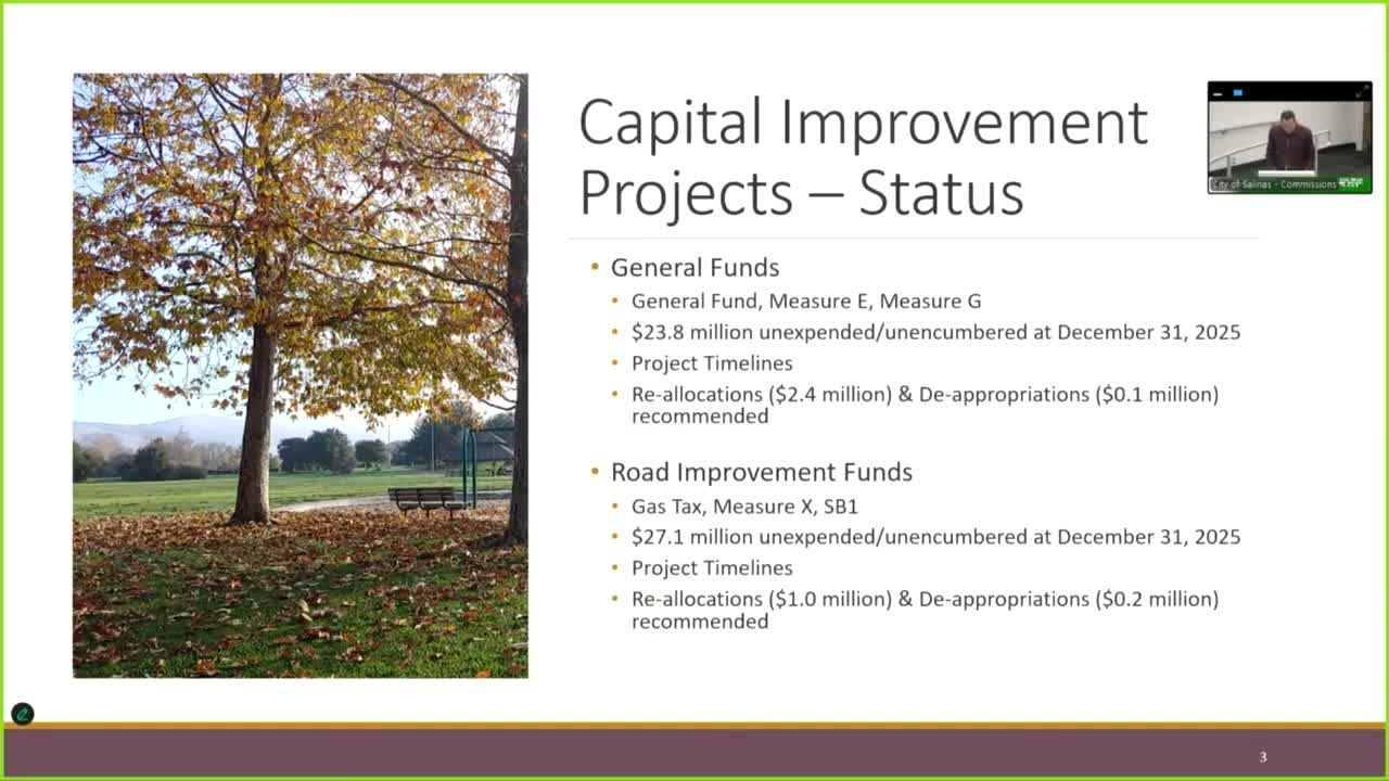 Finance committee reviews midyear CIP status, staff proposes reallocations and deappropriations