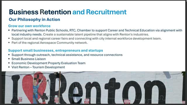 Renton links workforce development, small-business liaison and creative-economy work to recruitment goals