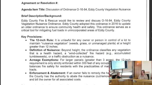 Commission discusses tweaks to vegetation and nuisance ordinance O-1684; 3-acre exemption draws scrutiny