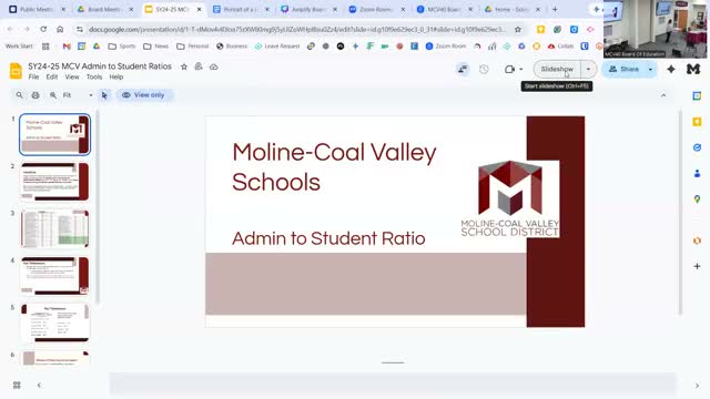 District highlights model-school recognitions and cites admin-to-student efficiency metric