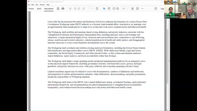 IPRTF authorizes three‑month Justice Project data work group