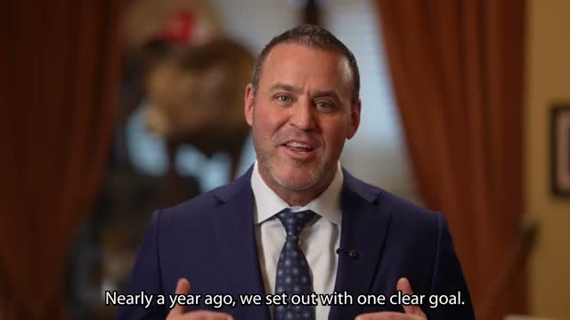 Unidentified speaker announces 15% gas-tax cut, pushes HB 575 to speed pipelines and expand fuel storage