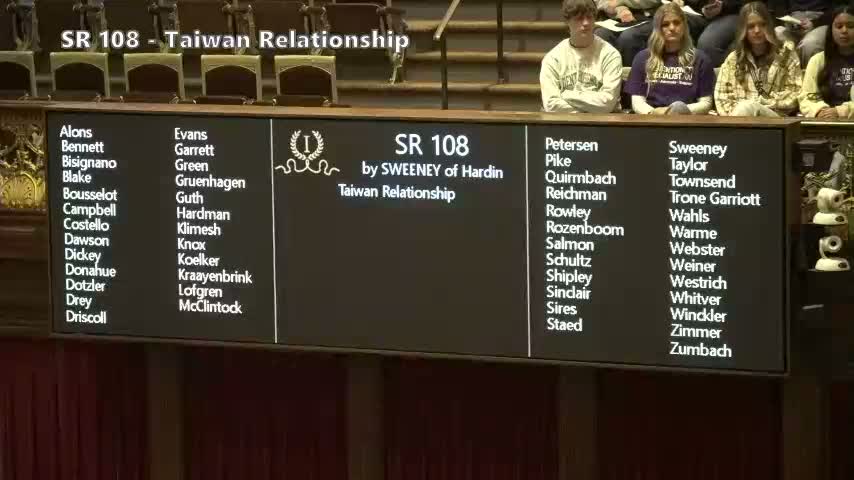 Iowa Senate adopts resolution reaffirming ties with Taiwan