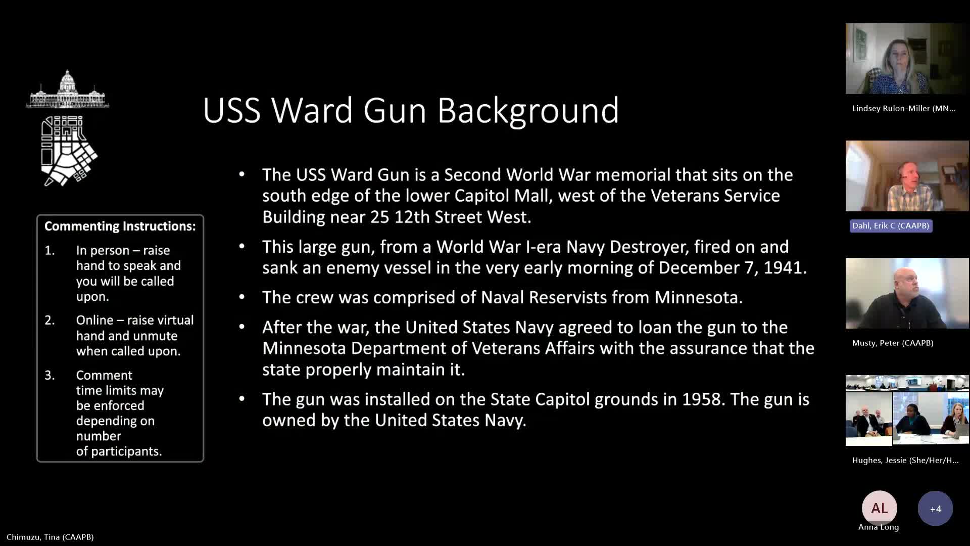 Public hearing: CAP board staff say USS Ward gun meets rule for possible removal amid conservation concerns