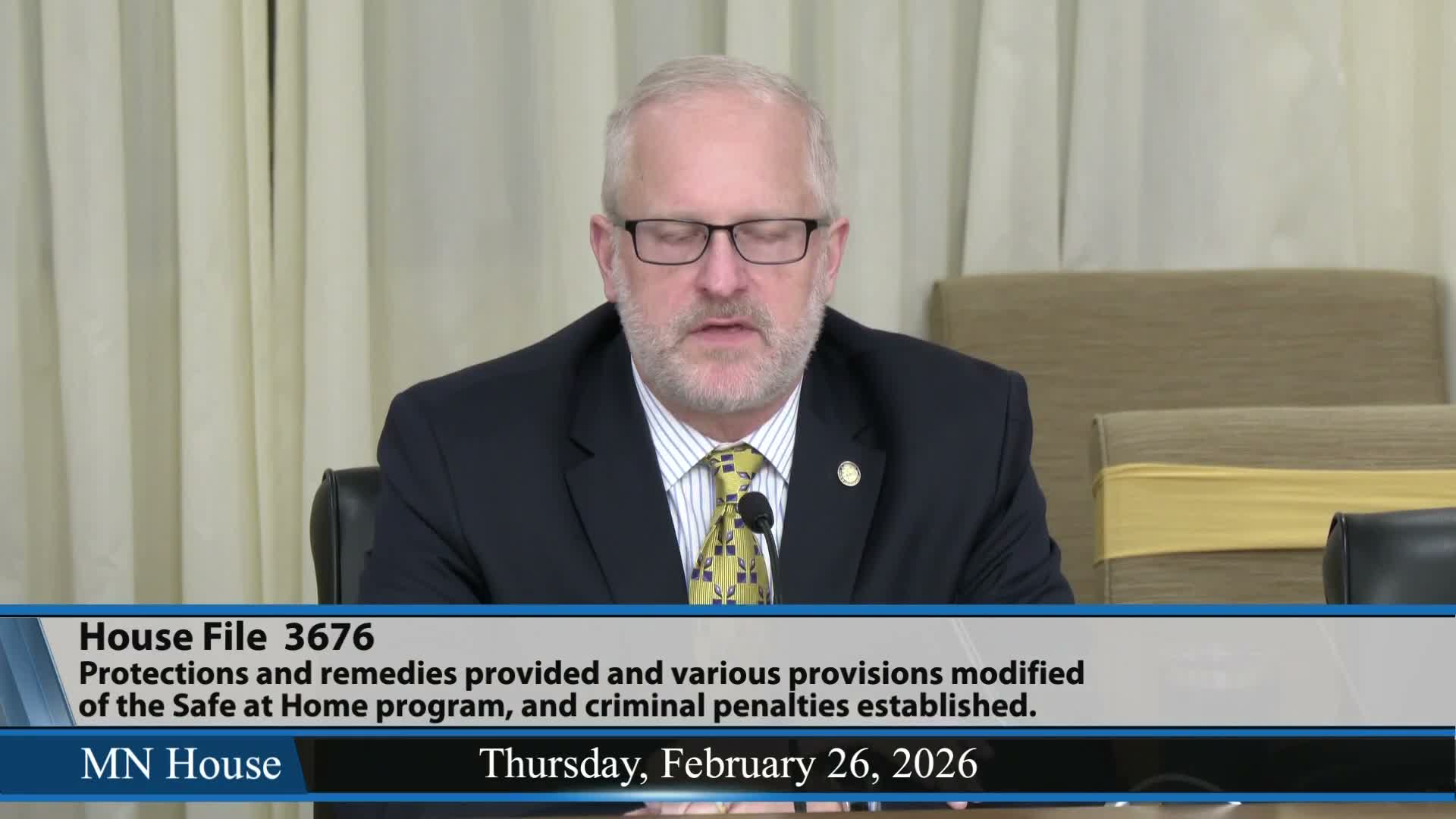 Committee adopts amendment to Safe at Home bill, expands eligibility and tightens disclosure rules