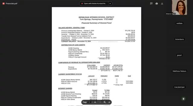 Bermudian Springs reports $106,414 cafeteria deficit; general fund ends ~ $15.62M