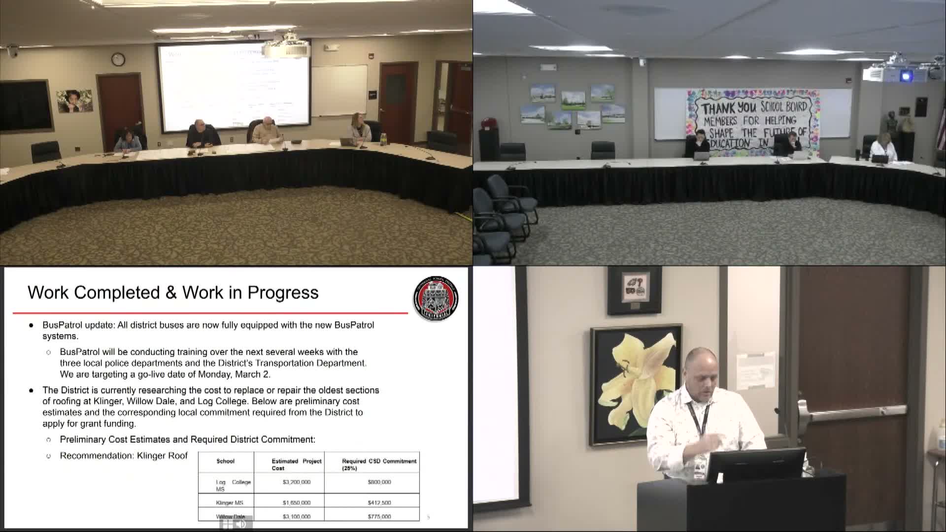 Operations committee recommends applying for grant to replace Klinger Middle School roof, asks for district commitment