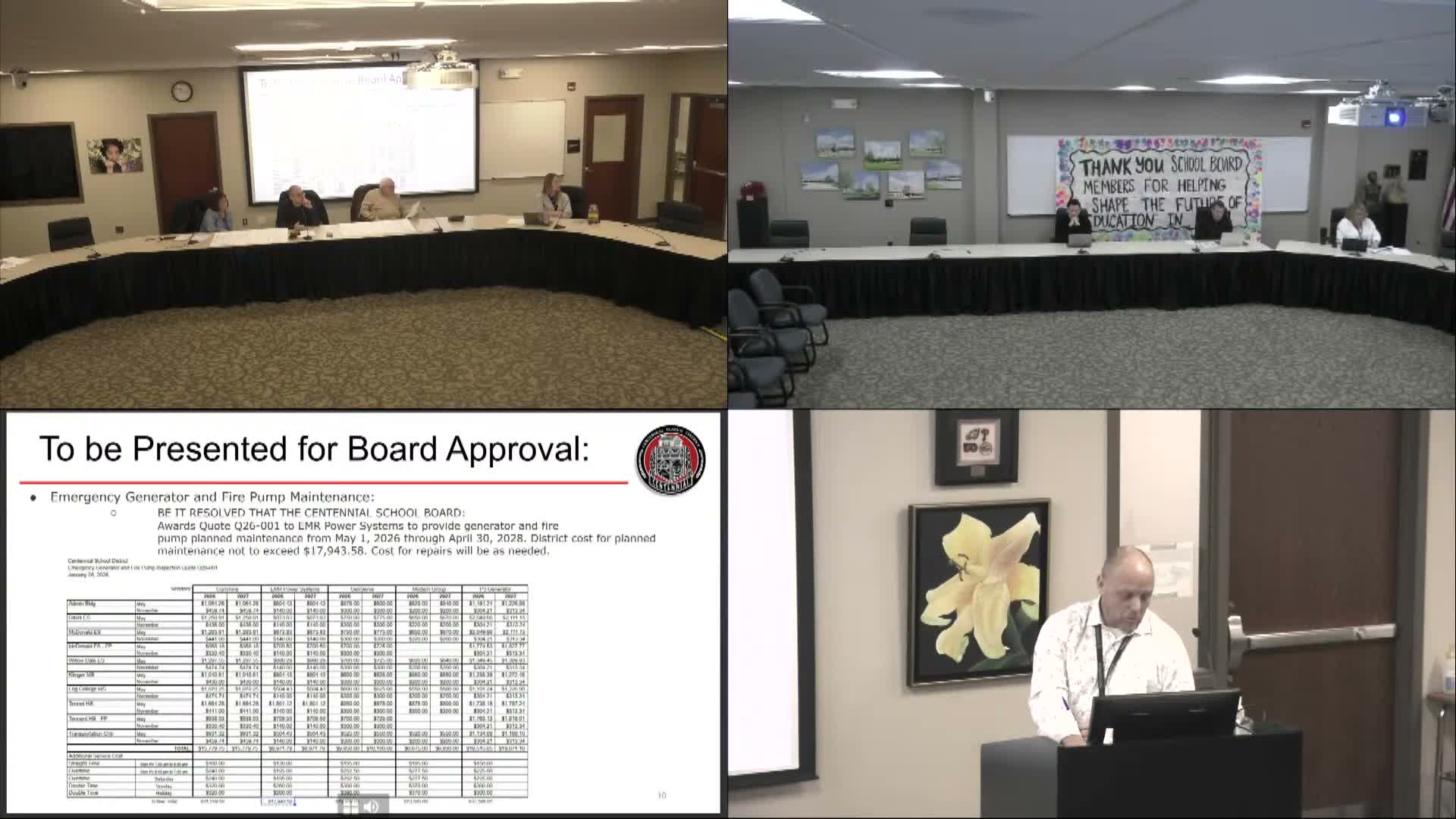 Staff recommends two-year generator and fire-pump maintenance contract; committee seeks clearer estimate