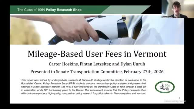 Dartmouth student team tells Senate Transportation MBUF pilots raise privacy and admin cost tradeoffs
