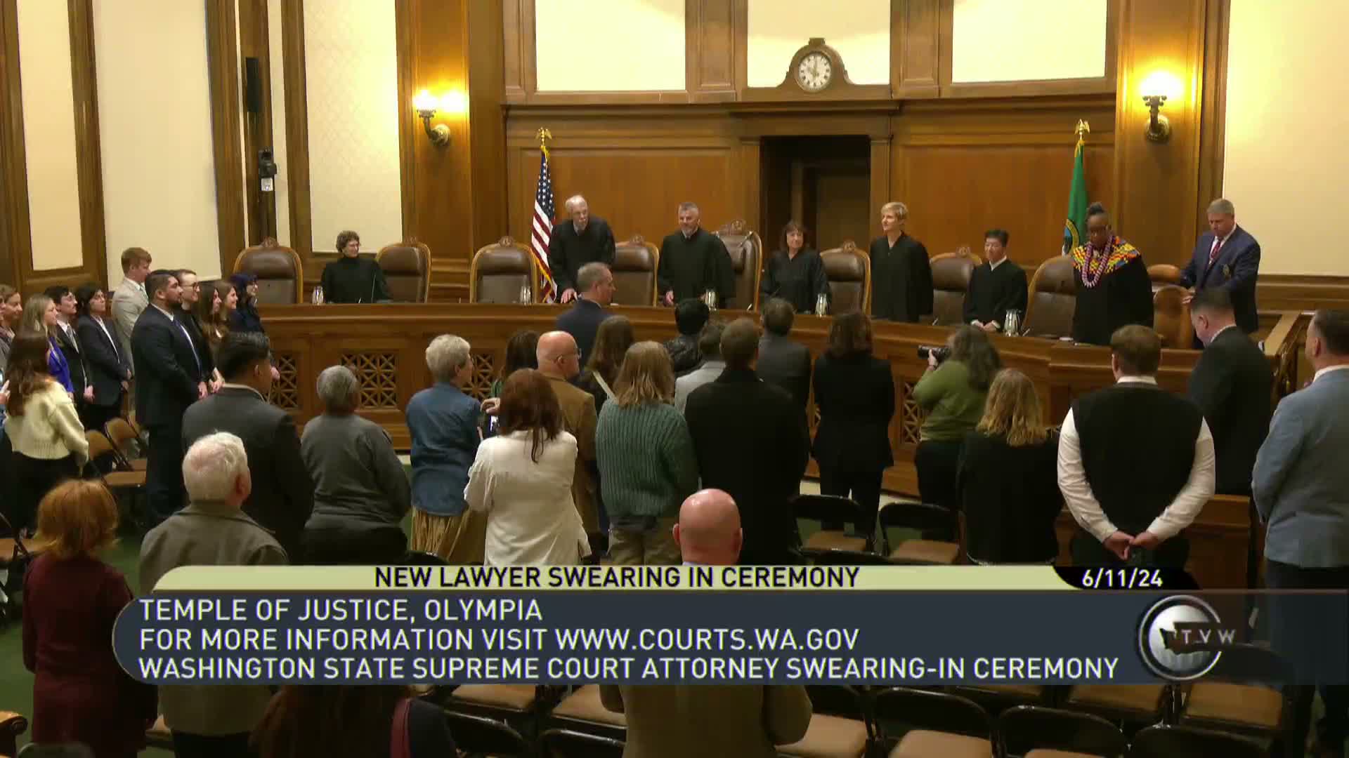 Washington Supreme Court administers oath to 13 new attorneys, highlights public-service backgrounds