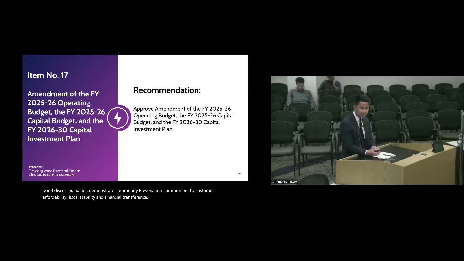 Community Power amends FY25–26 budget, trims discretionary spending and adds staff