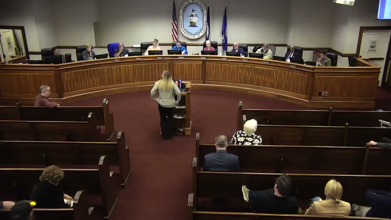 Hopewell council approves school budget addition, city seal rules, CDBG reallocation and four housing permits; residents press for transparency