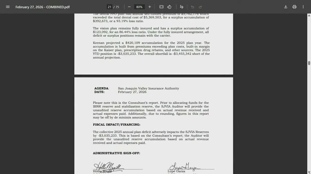 SJVIA keeps $10.6 million IBNR reserve; consultants outline county deficits and pharmacy drivers