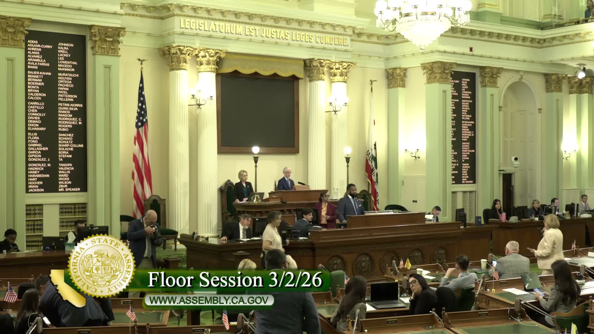 California State Assembly approves unanimous‑consent requests, moves SJR 7 to third reading and welcomes student visitors