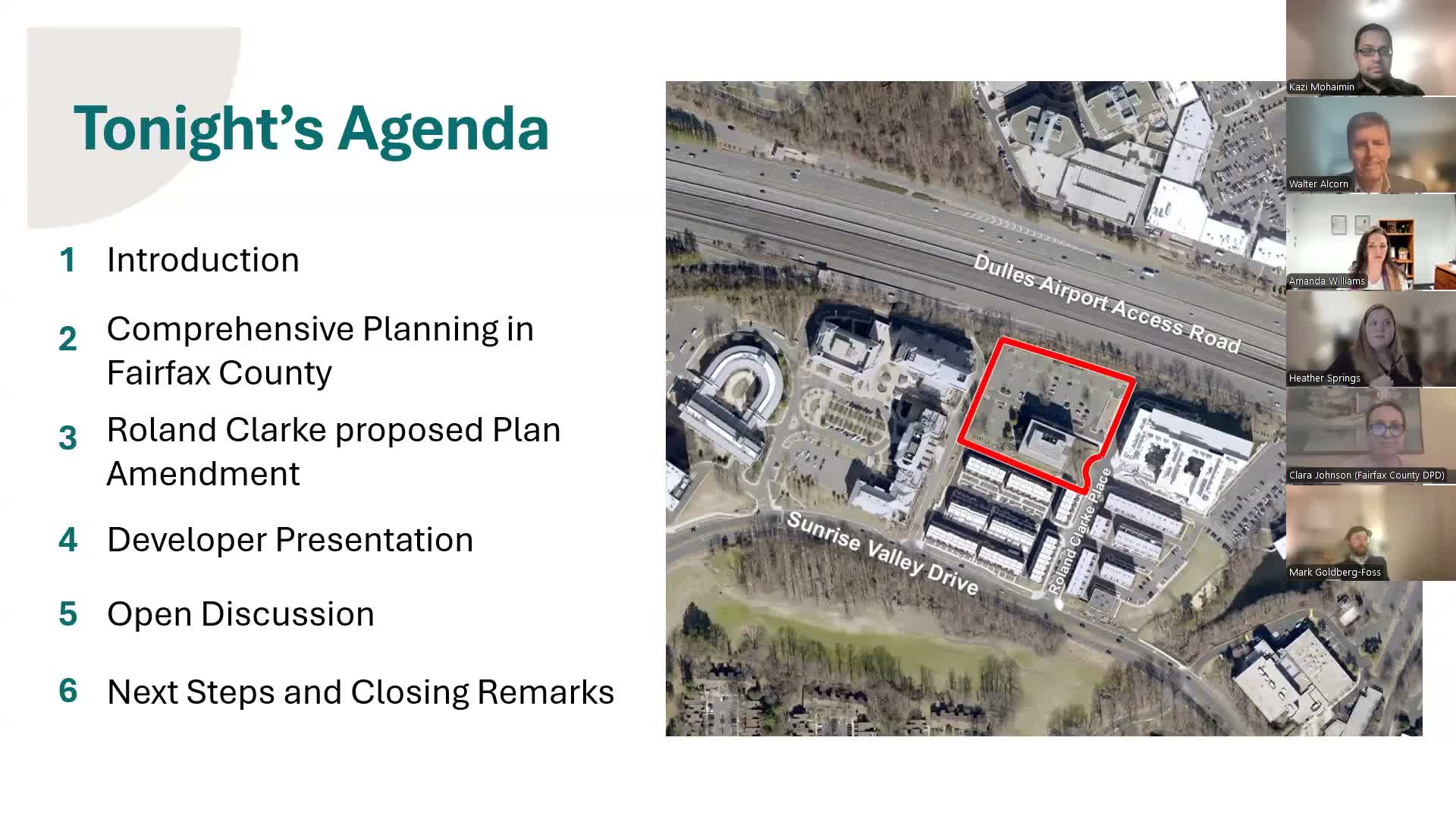 Fairfax County staff and developer propose townhomes at Roland Clark Place; residents raise traffic and noise concerns