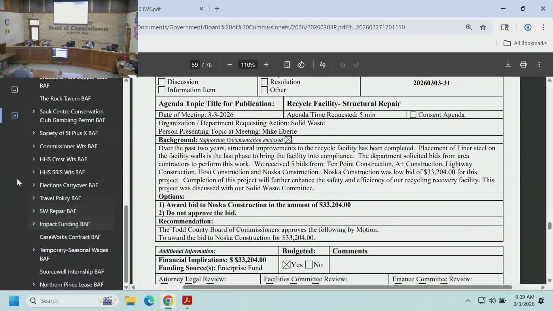 Commissioners award $33,204 bid for Staples recycling facility wall repairs