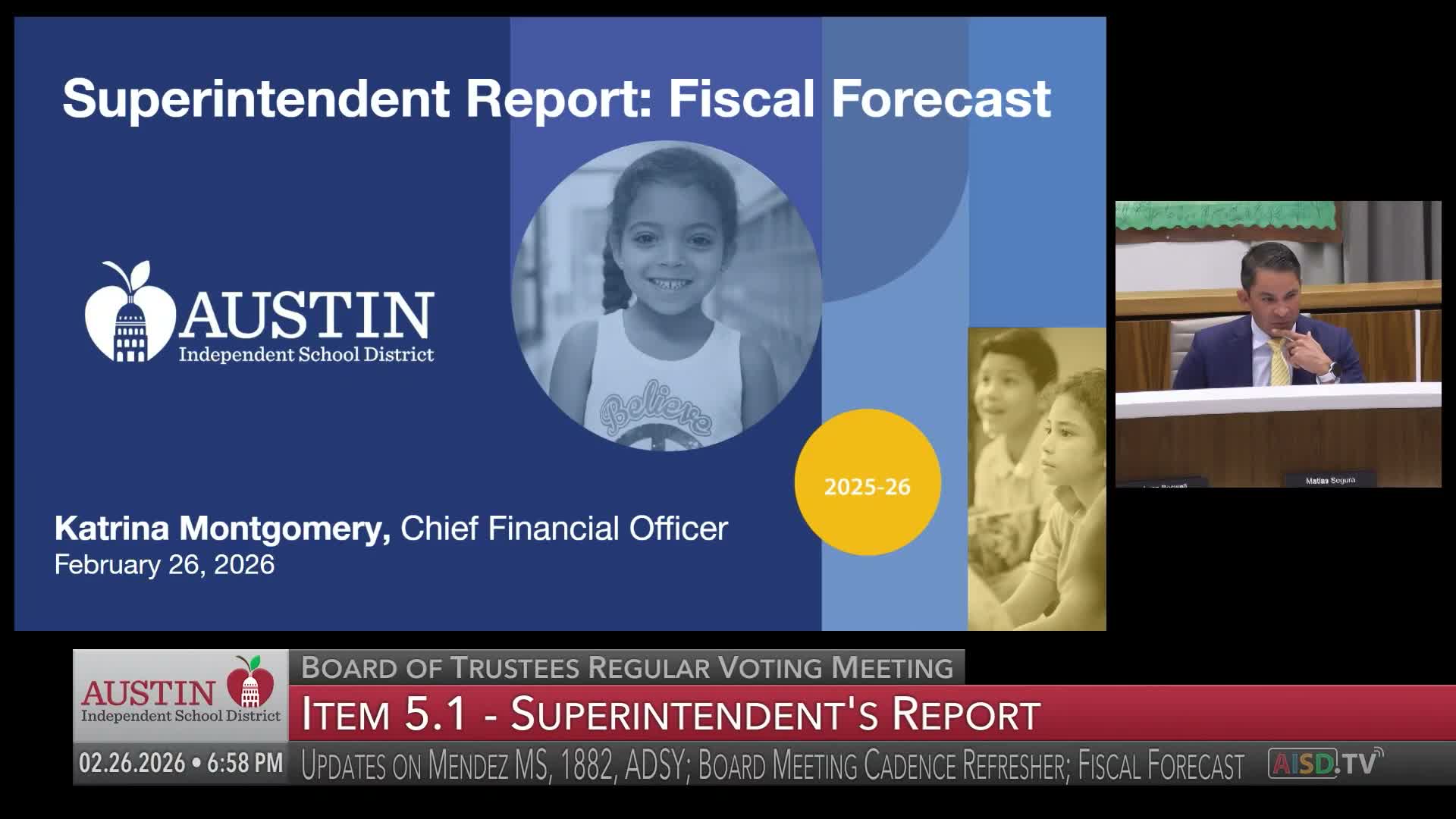 Austin ISD trustees hear multiyear forecast showing near‑term $39 million gap and larger cuts ahead