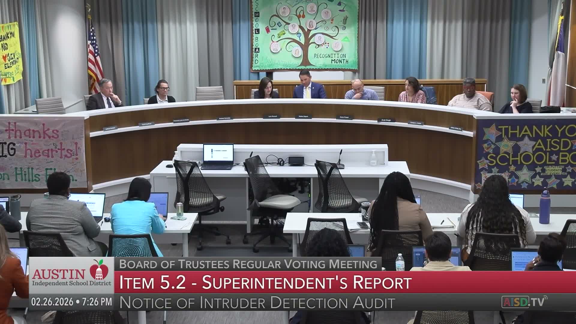 Board reviews safety and internal‑audit findings: intruder‑detection results and Gibson Consulting reports