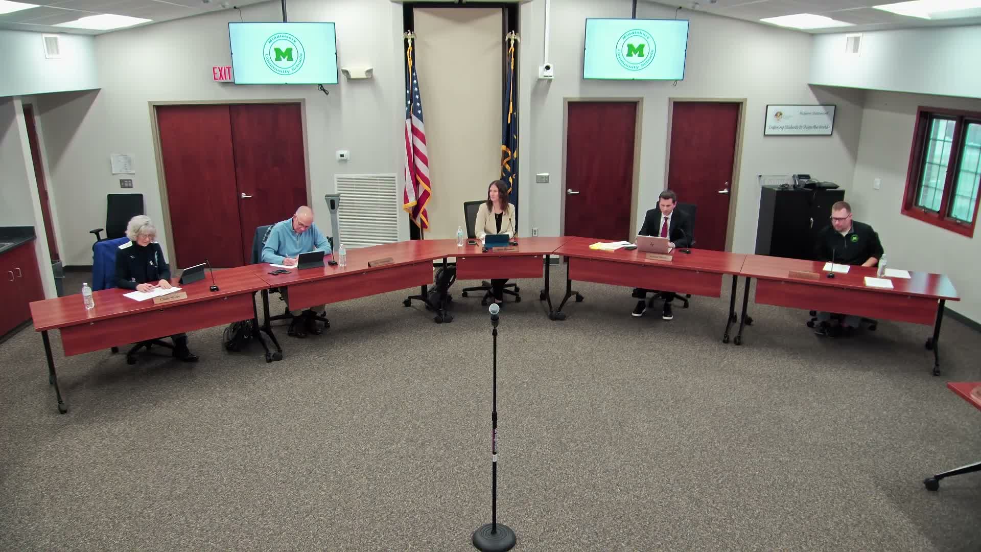 Middlebury board approves consent agenda and $5,823.74 donation, then adjourns to executive session