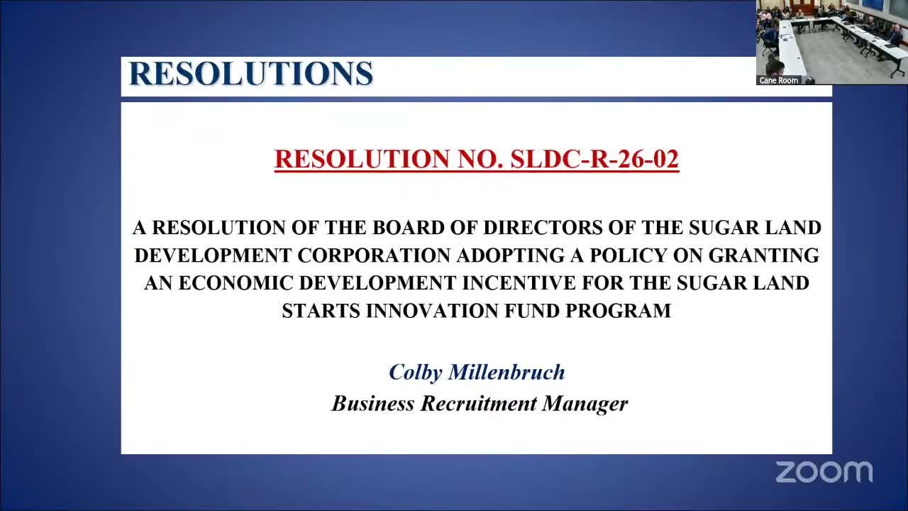 Sugar Land Development Corporation adopts Sugar Land Starts innovation fund policy