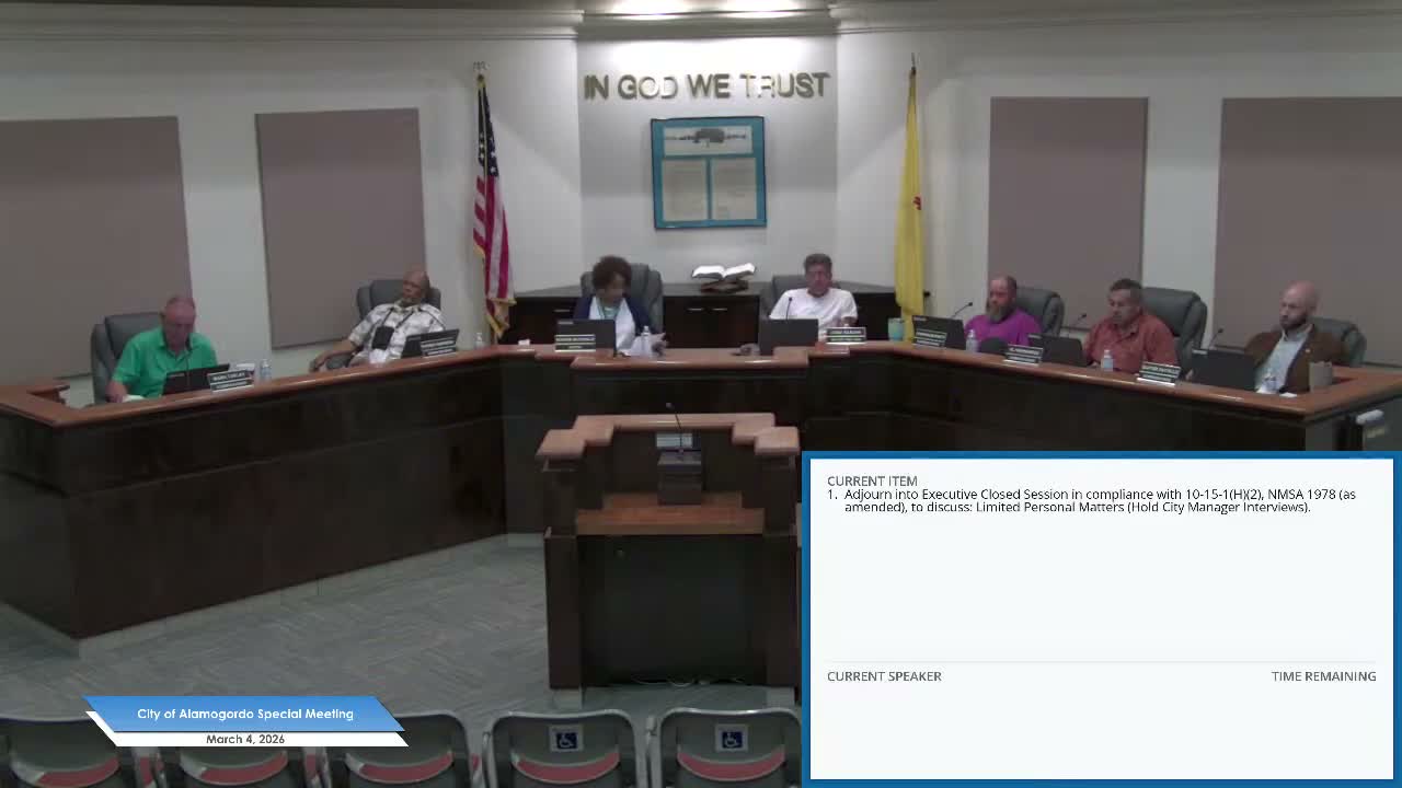 Alamogordo commission approves agenda, moves into closed session for city manager interviews