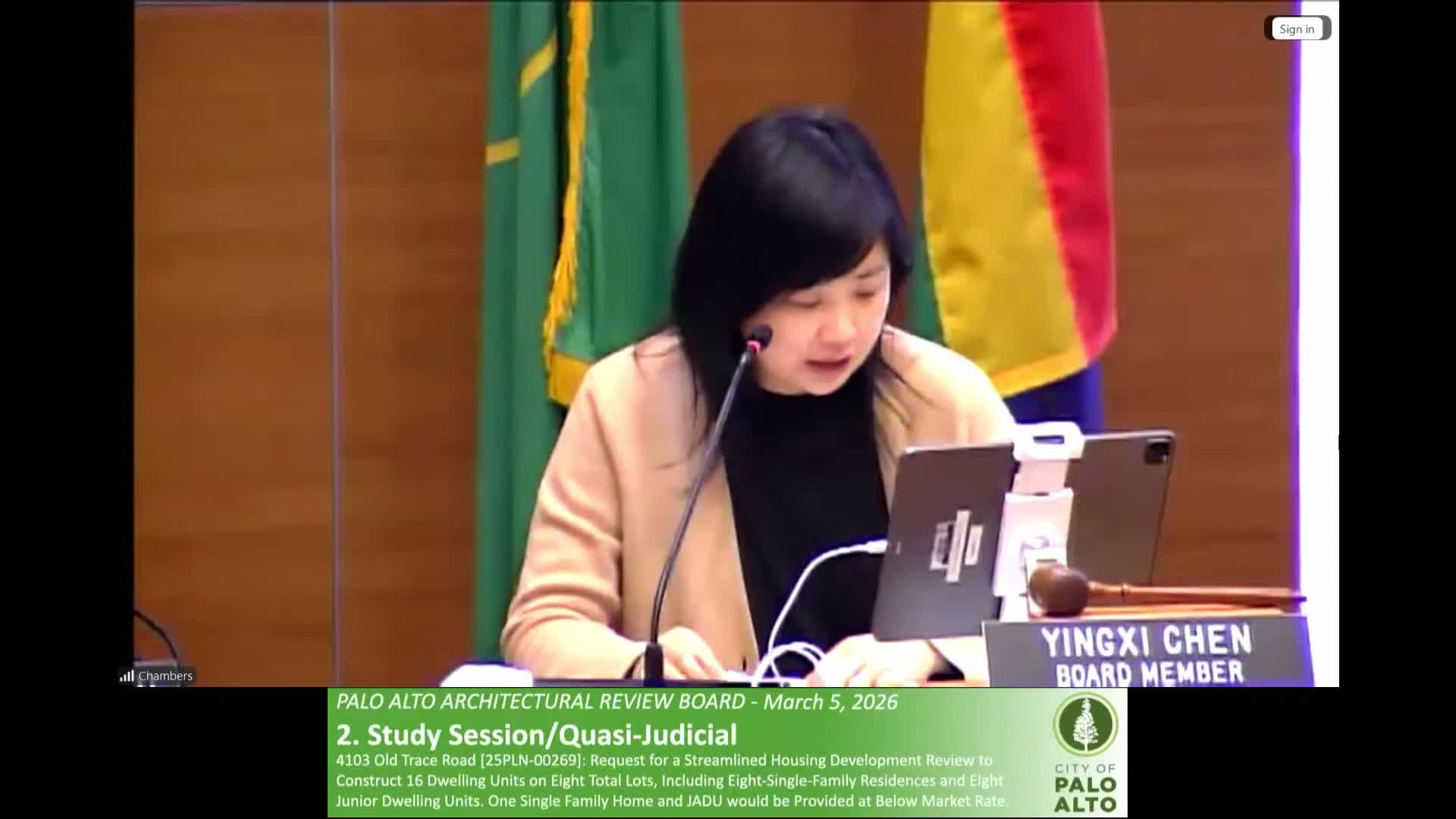 Neighbors and board press safety, parking and scale concerns at Palo Alto ARB study session for 4103 Old Trace Road subdivision