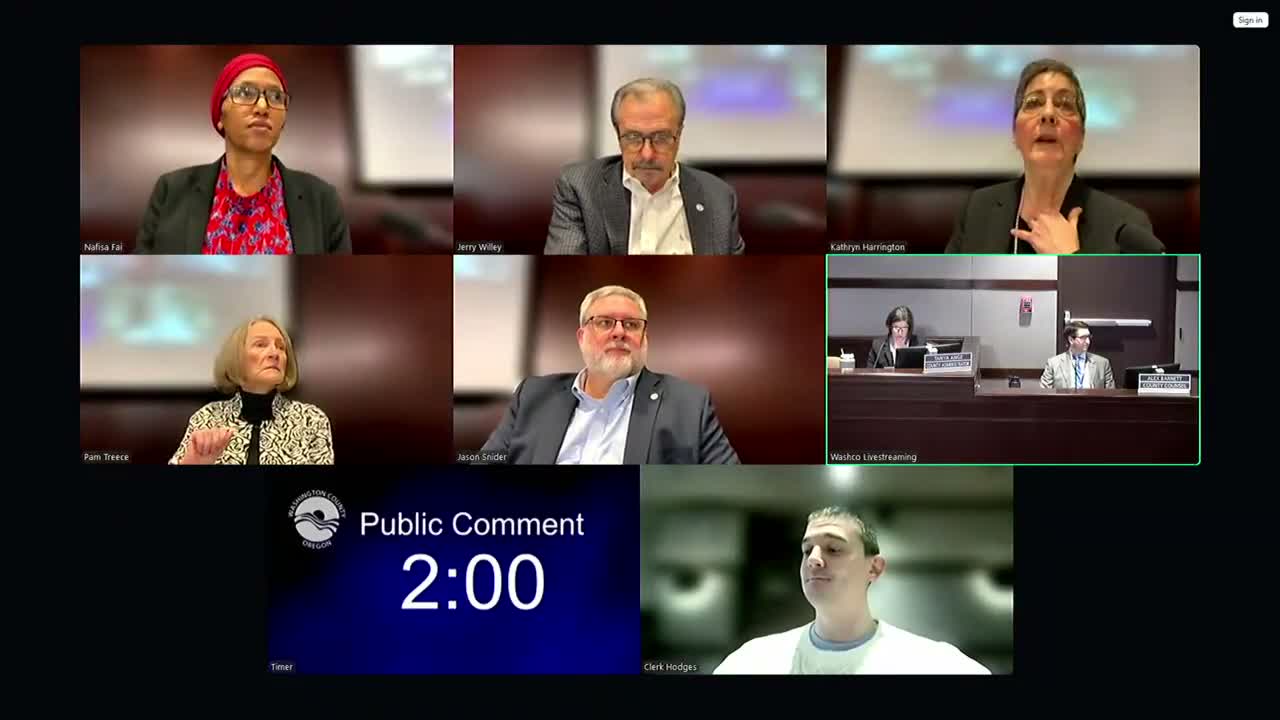 Residents press Washington County commissioners on rule‑of‑law resolution and transitional housing transparency