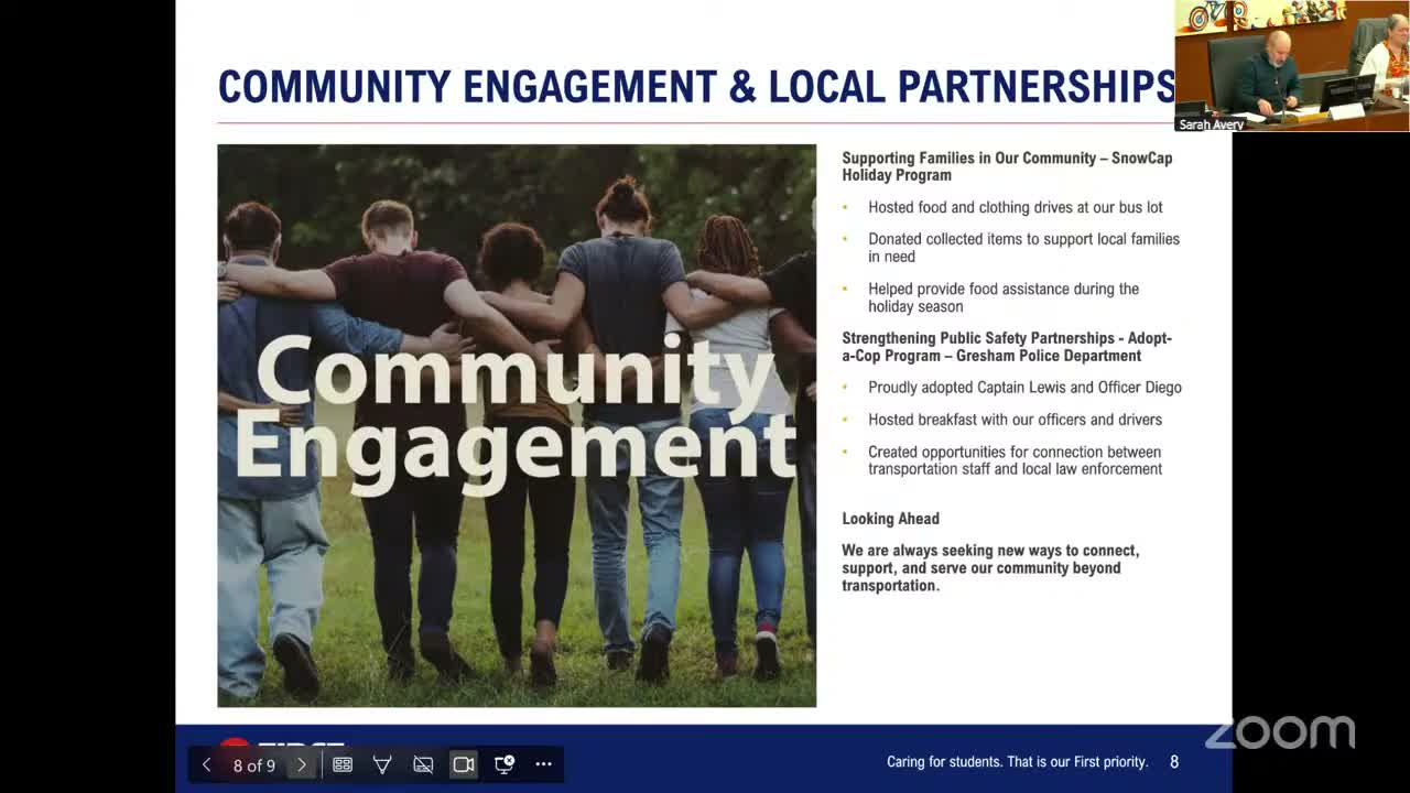 District hears annual Miwa report and First Student transportation update; staff present winter academic data