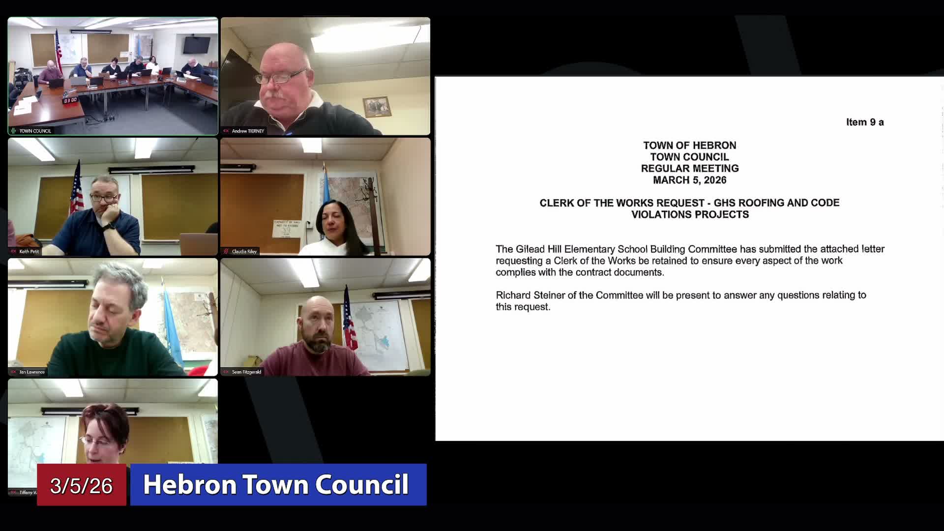 Building committee asks council to solicit Clerk of the Works for Gilead Hill projects