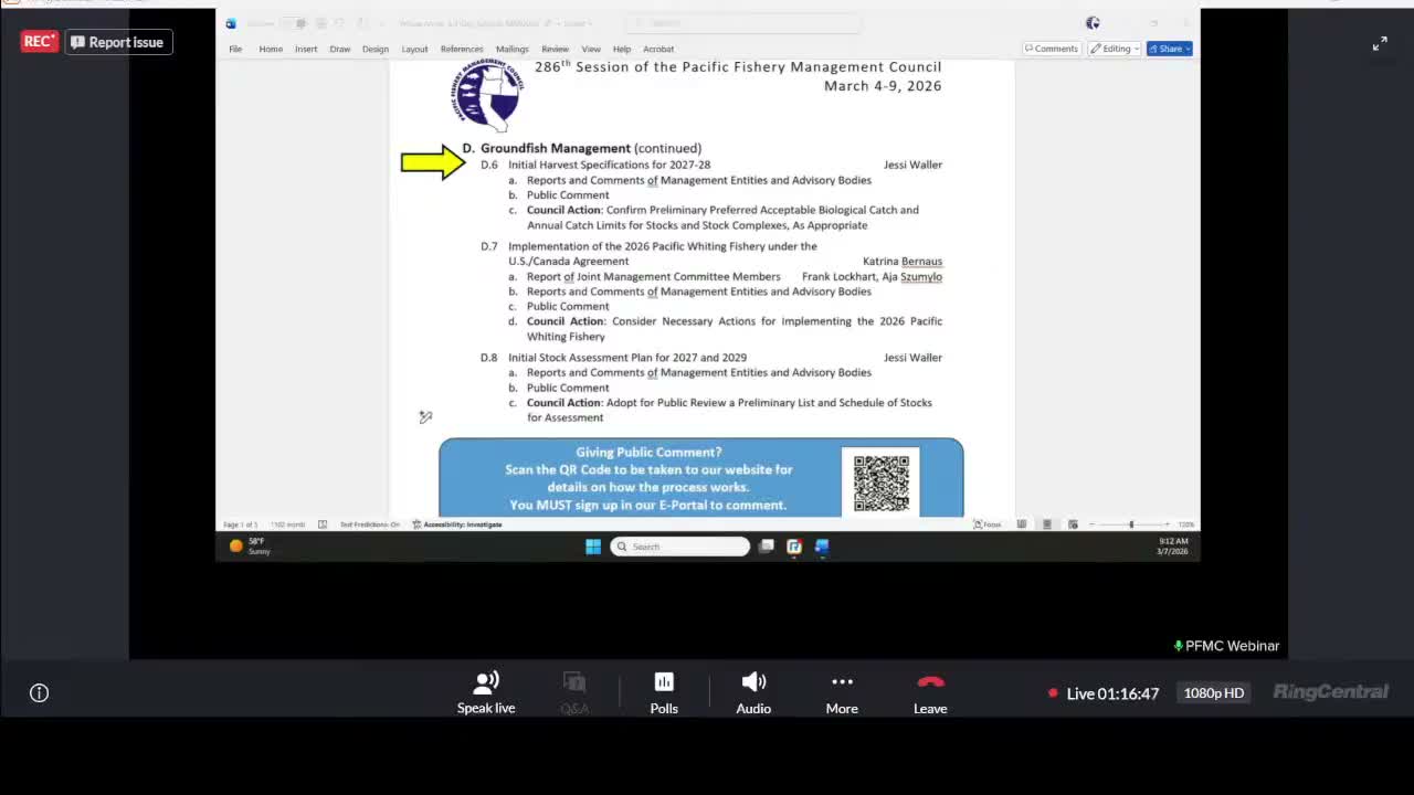 Council confirms preliminary preferred ABC/ACLs for multiple groundfish stocks