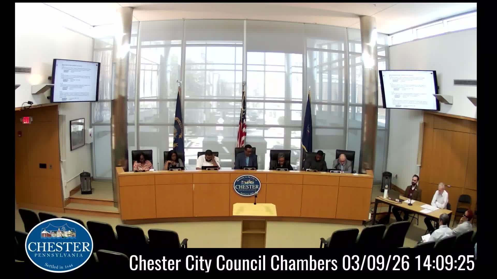 Chester council reviews Resolutions 23–31 including ARPA repairs and civil service updates