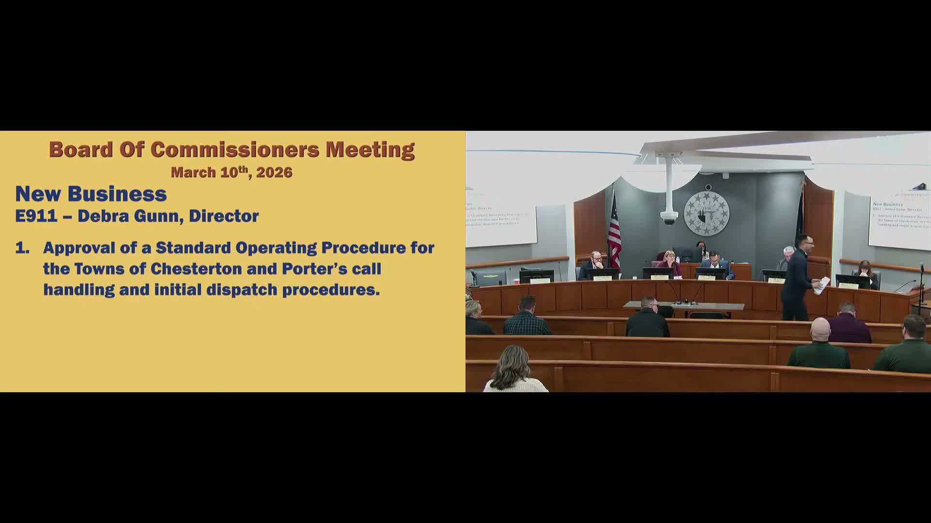 Board approves Chesterton and Porter 9‑1‑1 call‑handling SOP; activation set for April 1