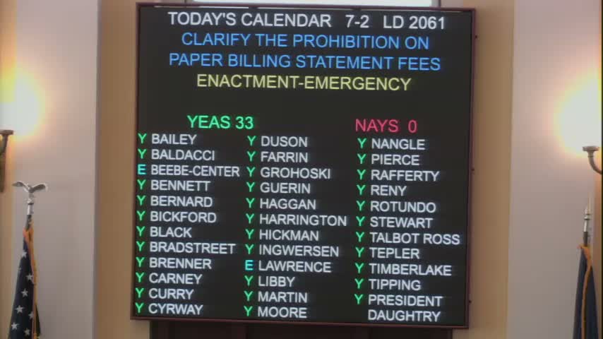 Maine Senate enacts several emergency measures, records multiple committee votes