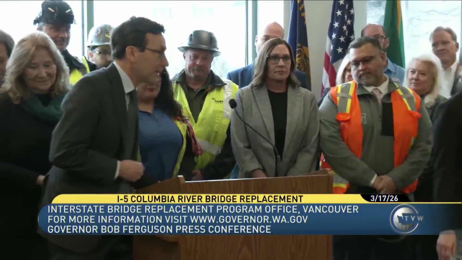 Gov. Bob Ferguson, regional leaders pledge to replace I-5 bridge; construction targeted for 2028