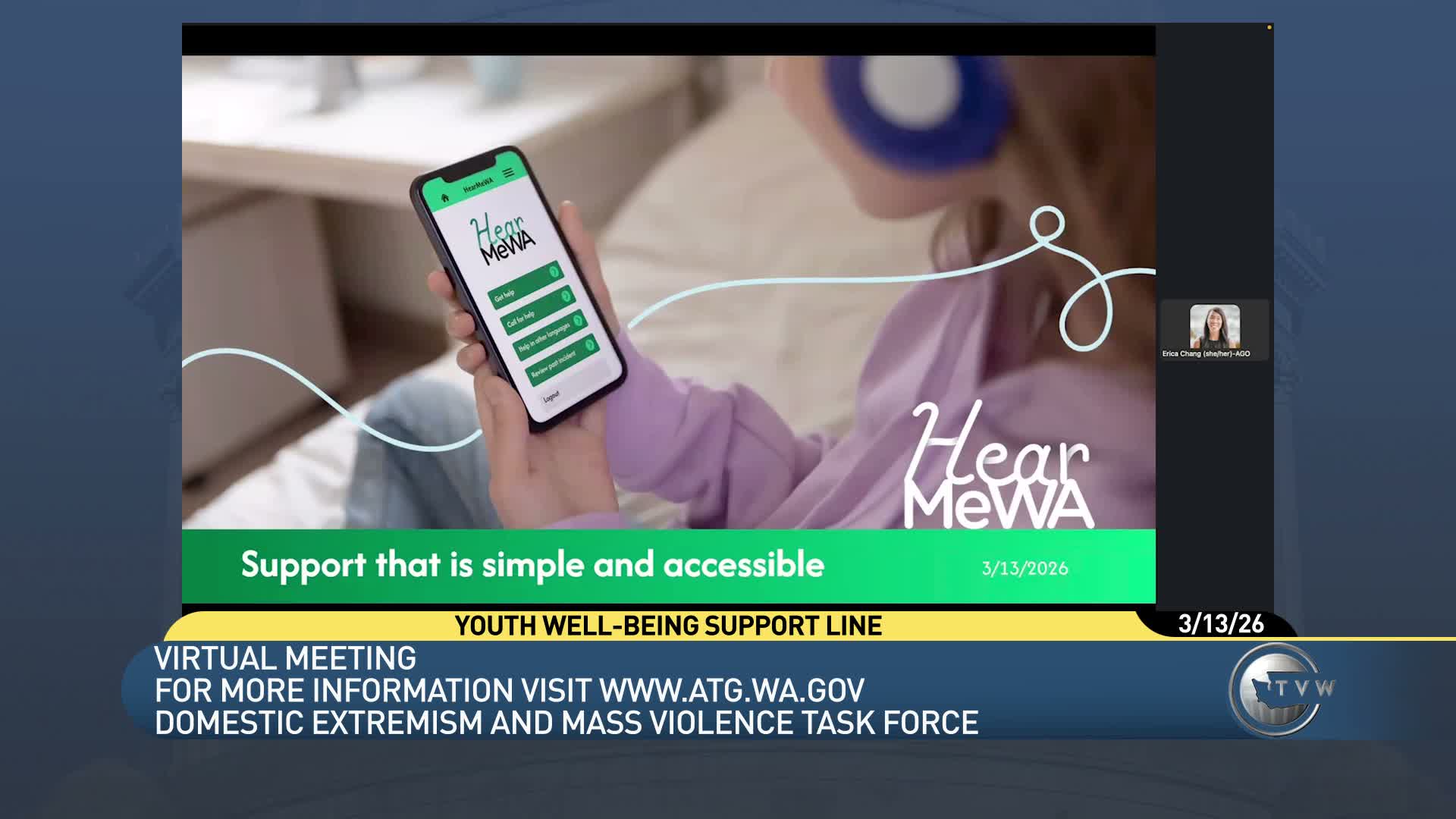 Hear Me WA: Attorney General's youth well-being line provides 24/7 crisis triage and has made 500+ referrals