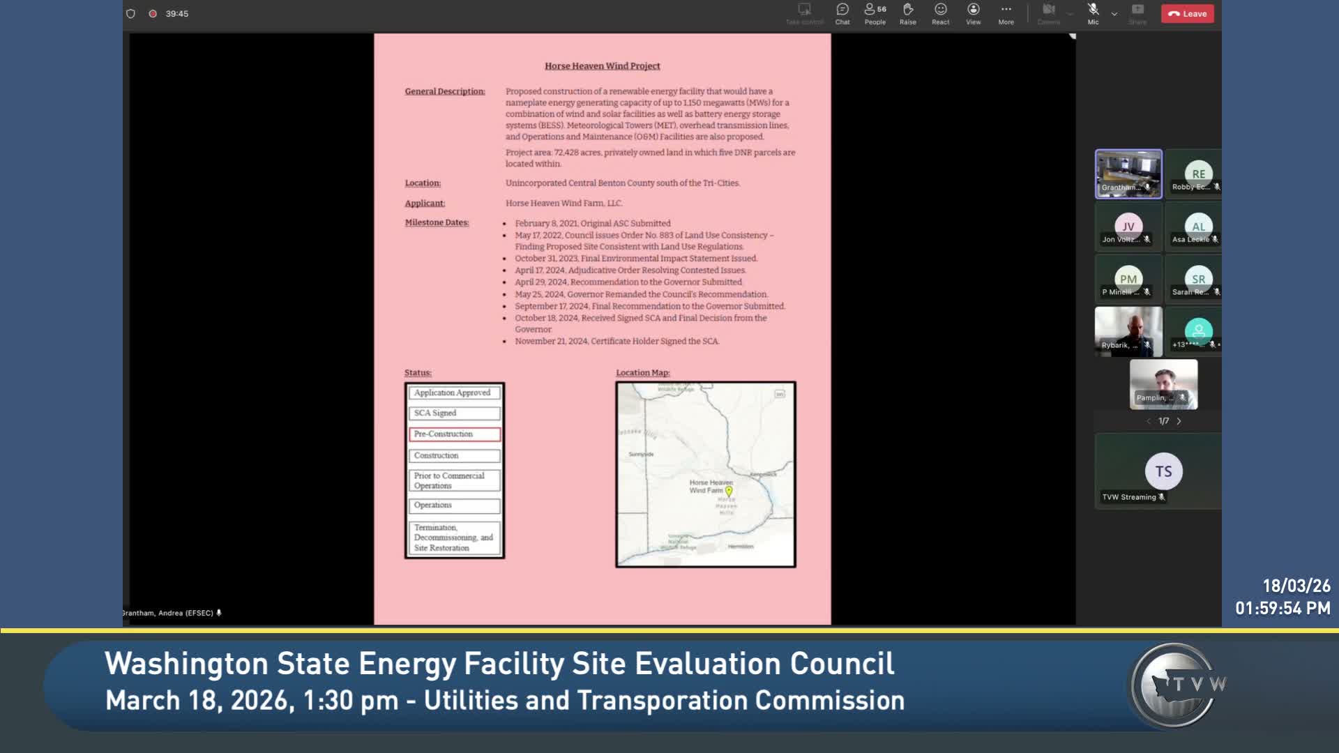 Horse Heaven project: approved preconstruction wildlife plans and pronghorn collaring update