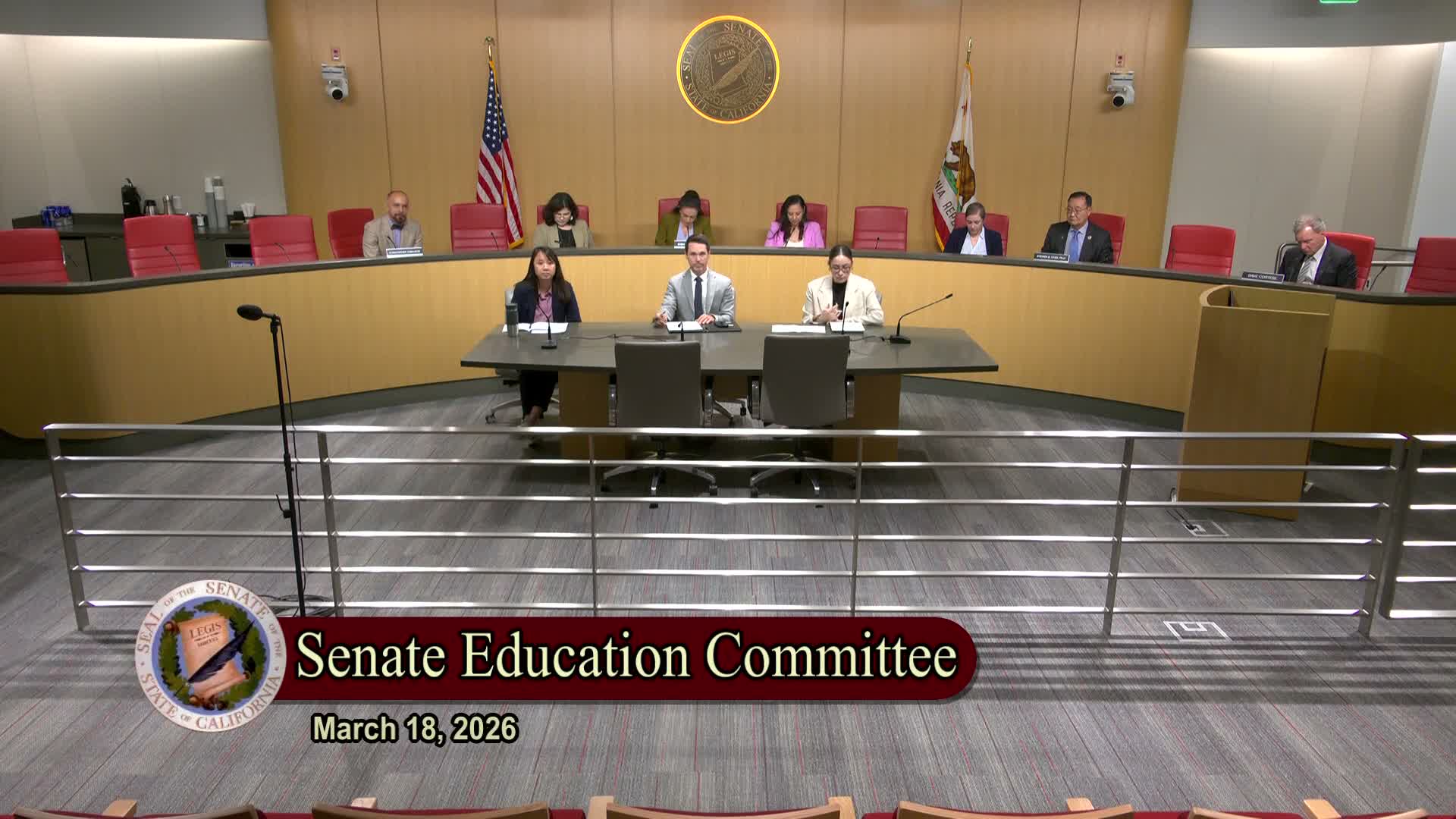 California State Senate Education Committee approves three consent bills, 7–0