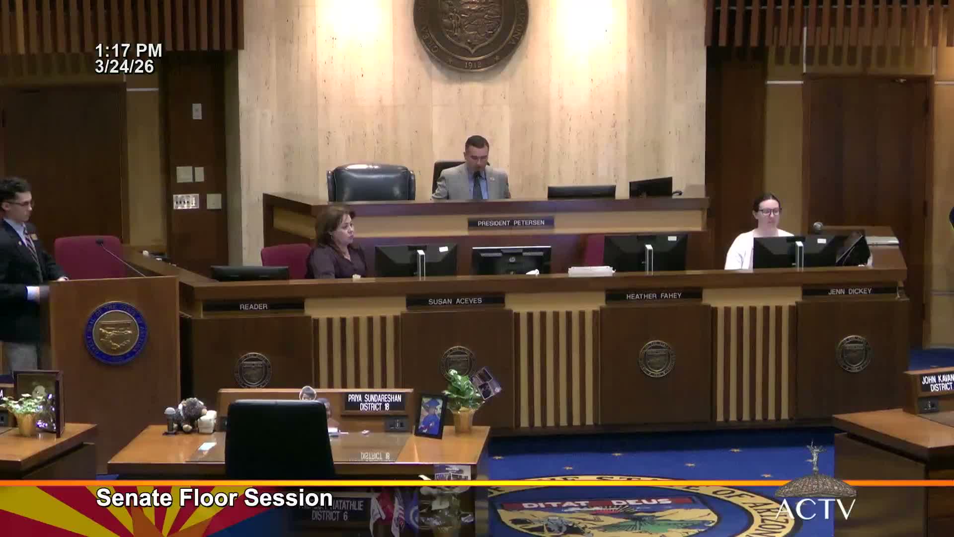 Arizona Senate approves routine floor business, lists House bills and committee schedules, then adjourns