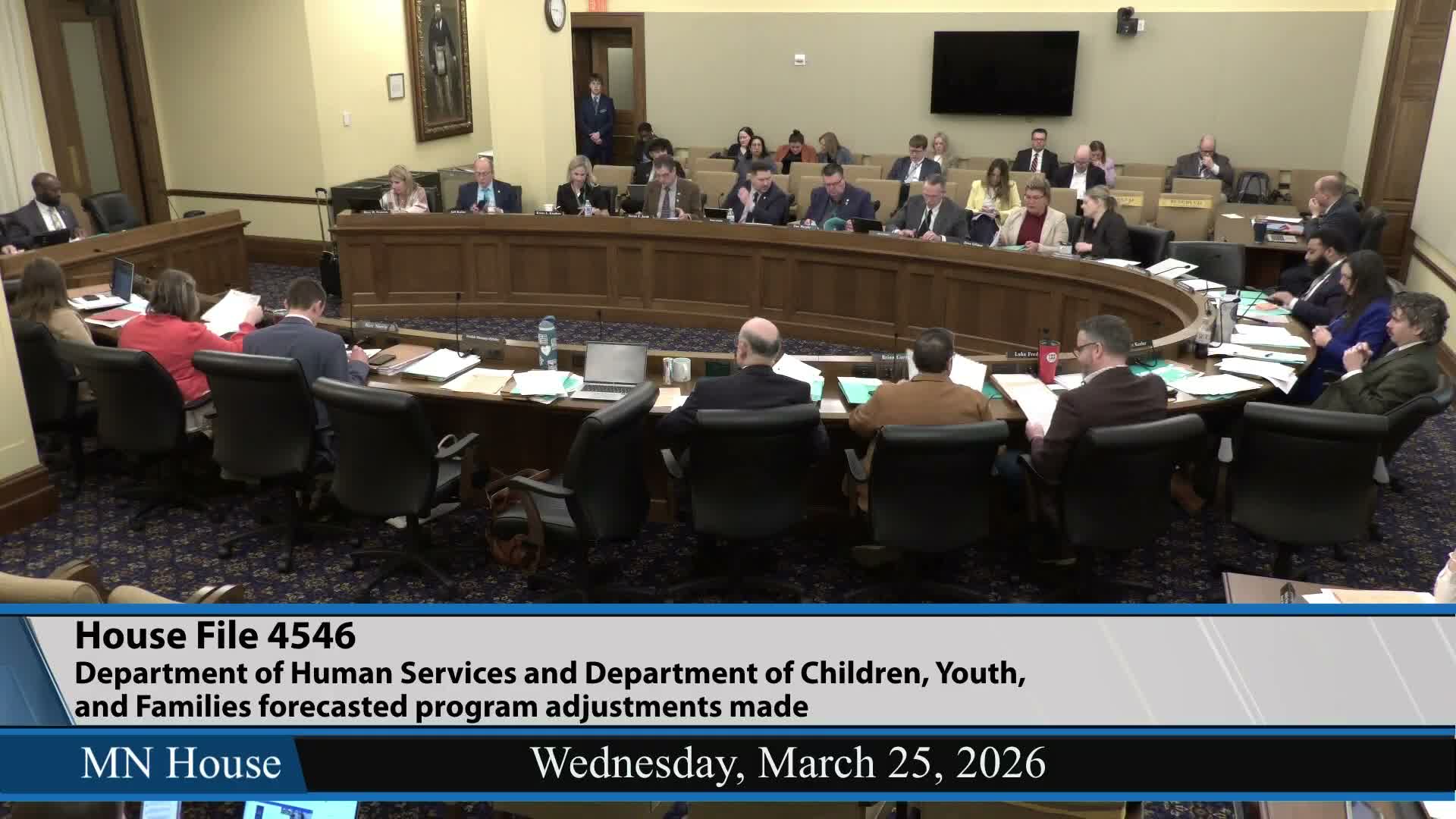 Committee hears forecast adjustments and a bill to report grant bases and draft riders