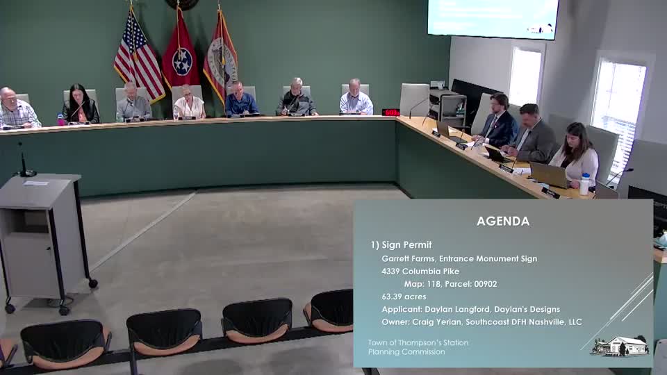 Thompson's Station Planning Commission approves final plats, sign permits and forwards safety plan and LDO amendment to BOMA