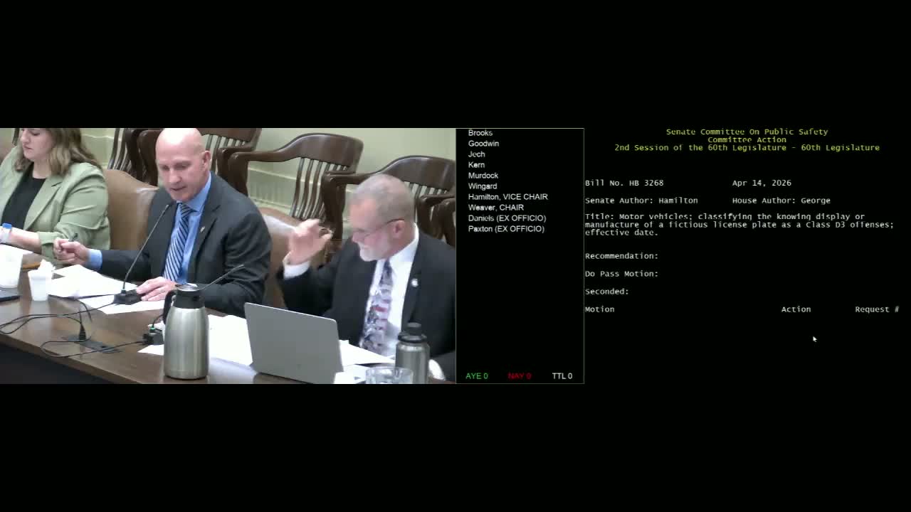 Senate panel approves making false or fictitious license plates a felony after debate on scope