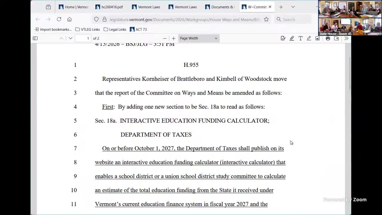 Ways & Means advances amendment 4.1 to bill 955 to add interactive education funding calculator; straw poll favorable 10-1-0