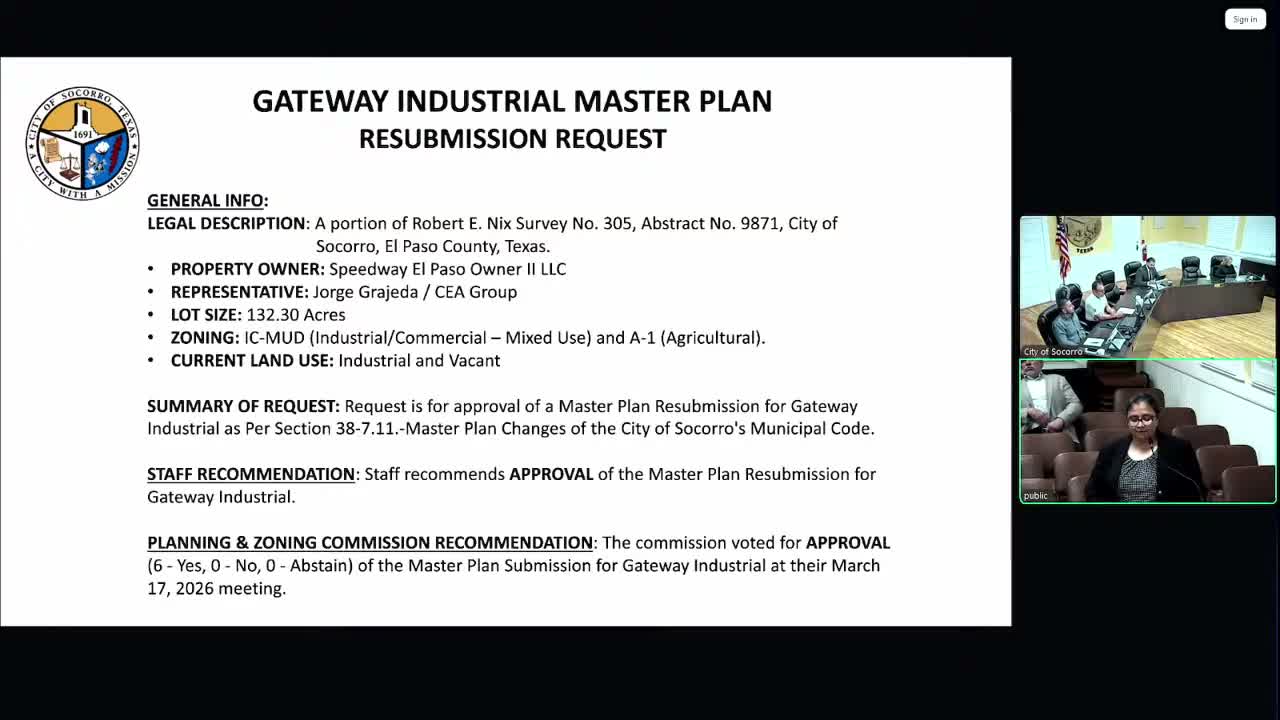 Socorro council approves Gateway Industrial master plan changes and replats for two units