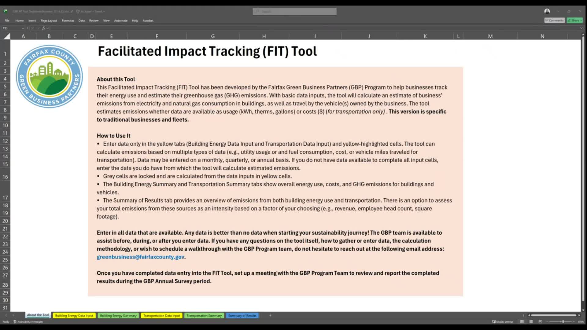 Presenter demonstrates Fairfax County FIT tool for businesses to track energy and emissions