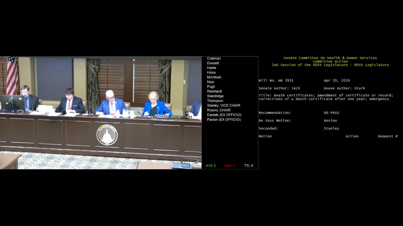 Senate Health and Human Services Committee advances broad package of bills, including birth certificate clarification and medical‑marijuana edible limits