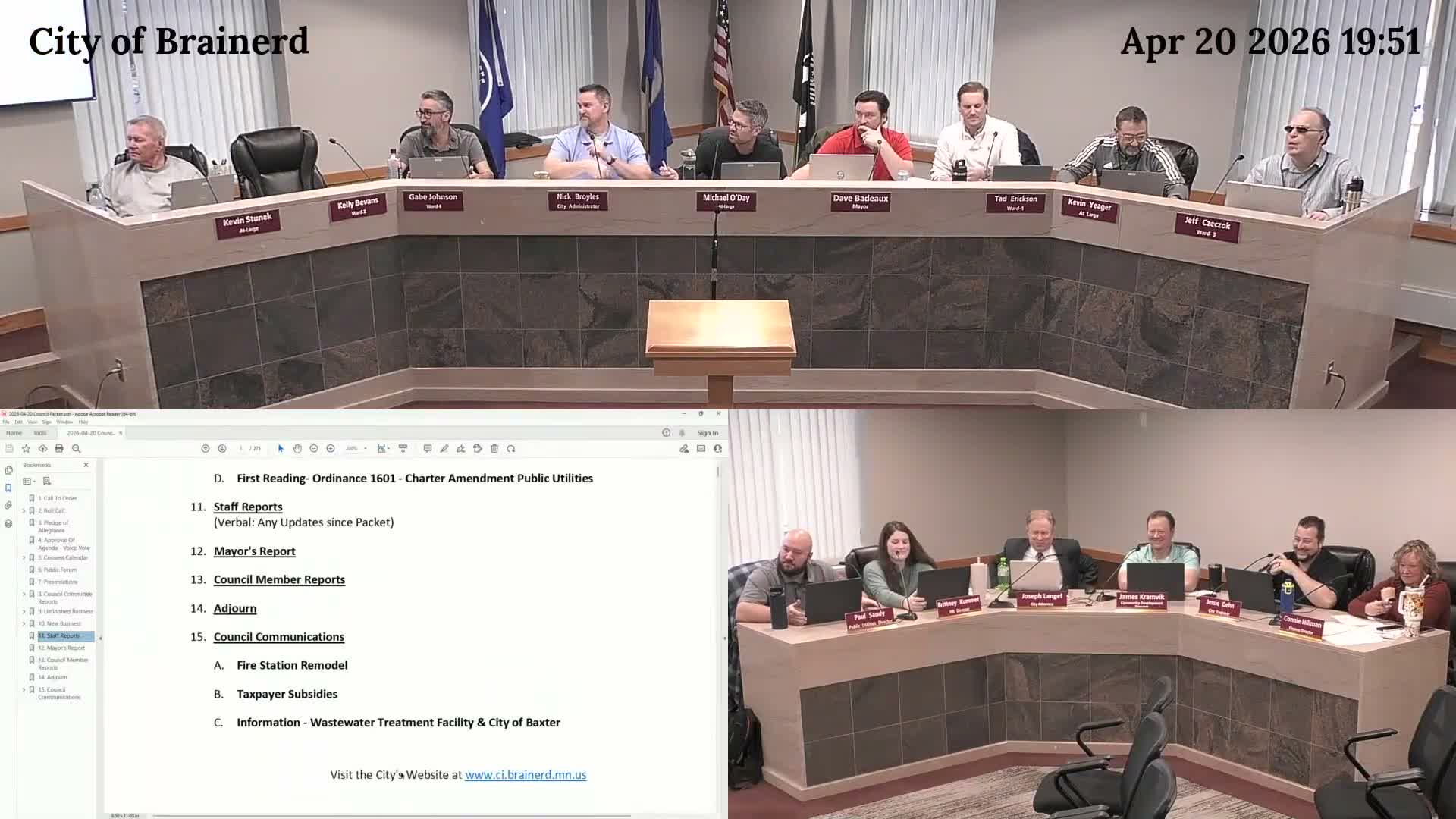 Council thanks Police Chief Davis as he marks his final meetings; staff reports note new warning siren and utility work