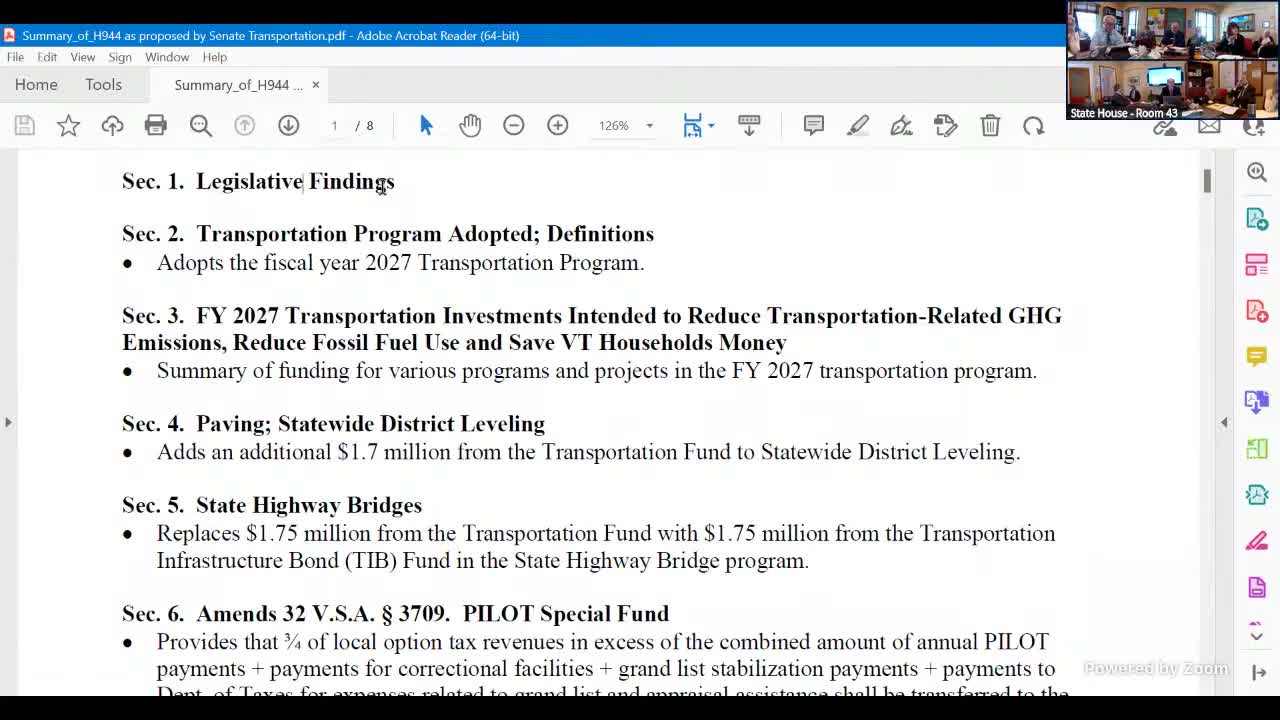 Committee briefed on funding shifts, pilot fund transfer and proposed bonding authority