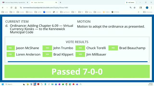 Council approves rezone for supportive housing, bans virtual‑currency kiosks and signs Vista Field extension; pool repair update expected this week