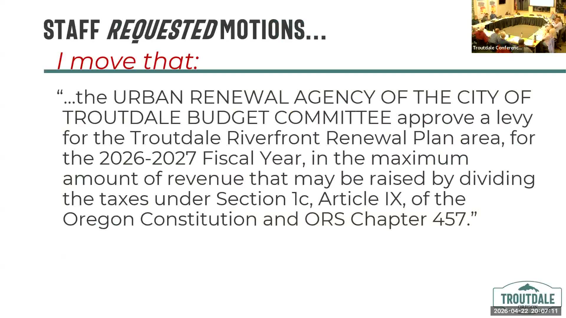 Troutdale urban renewal board approves Riverfront levy and passes URA budget