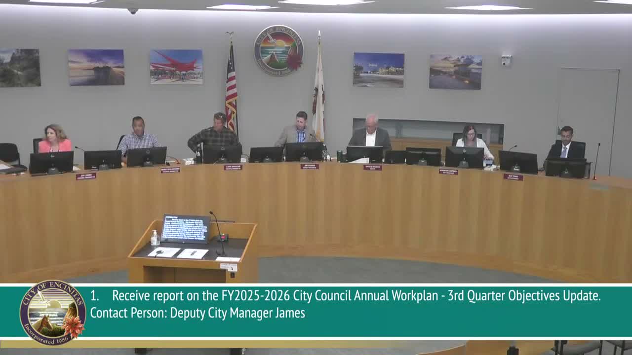Encinitas City Council hears Q3 work-plan update; staff reports 52 of 76 objectives on track